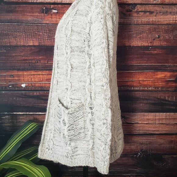 Cynthia Rowley S Cardigan Sweater Open Fuzzy Alpaca Wool Blend White Gray Marled - Picture 7 of 14